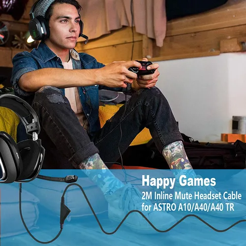 Vista 2 de LecLooc Cable de repuesto para cable Astro A40, cable trenzado de auriculares A10, cable de control de volumen de 6.5 pies6.6 ft compatible
