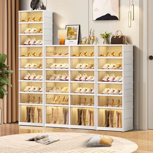Vista 6 de CIMLORD Zapatero plegable de 3 niveles para armario, 12 pares de estantes de plástico para zapatos, caja de almacenamiento plegable para zapatos