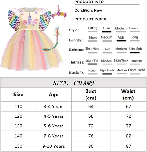 Vista 4 de Eledobby Disfraz de unicornio para niñas, ropa de vestir de princesa de cumpleaños, trajes de Halloween, fiesta de Navidad, vestido de tutú arcoíris