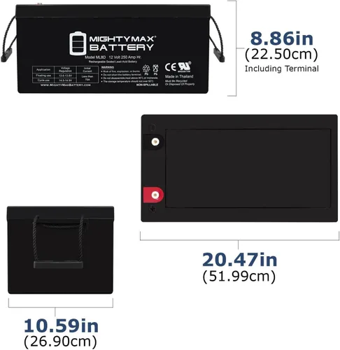 Vista 2 de Mighty Max Battery Reemplazo de batería de 12 V 250 Ah para batería MK de 12 voltios 245 AH - Paquete de 4
