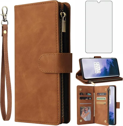 Vista 7 de Asuwish Funda tipo cartera compatible con OnePlus 7T, protector de pantalla de vidrio templado y funda de piel con tapa para teléfono celular