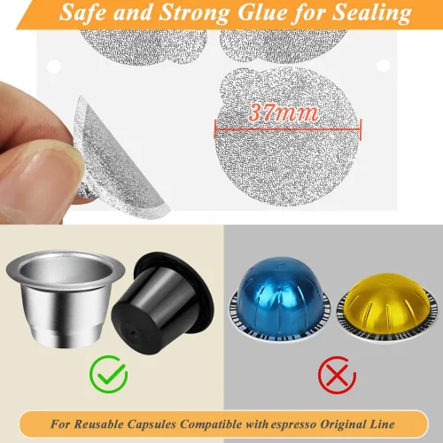 Vista 4 de CAPMESSO Cápsulas de café de papel de aluminio - Tapas de aluminio adhesivas de aluminio para reutilizar cápsulas originales Nespresso cápsulas