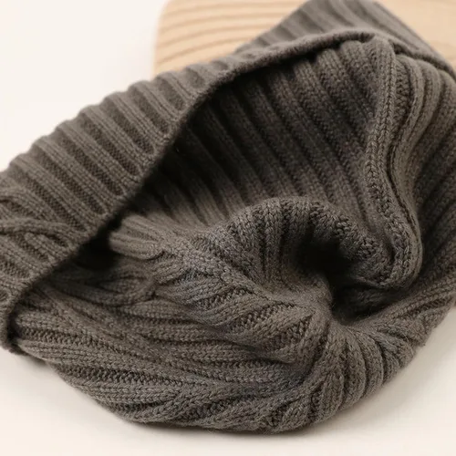 Vista 2 de Gorro de invierno 100% lana para mujeres y hombres, gorro de esquí con puños, gorra de calavera
