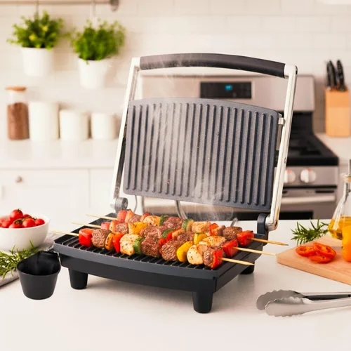Vista 7 de Chef Buddy Panini Press Gourmet Sandwichera para una cocina saludable - Parrilla interior con bandeja de goteo de Classic Cuisine (plateado), otro
