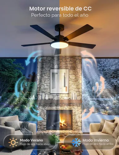 Vista 8 de CINOTON Ventiladores de techo inteligentes de 52" con luces y control Negro + Nogal