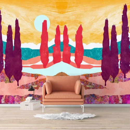 Vista 23 de SIGNFORD - Mural de pared de estilo nórdico con papel tapiz de paisaje natural extraíble para dormitorio o sala de estar.