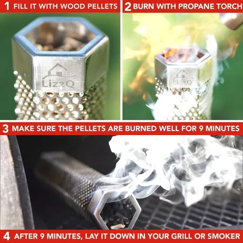 Vista 2 de LIZZQ Tubo ahumador de pellets premium de 12 pulgadas (Set de 2) - 5 horas de humo intenso, ahumado en caliente o en frío, para cualquier parrilla