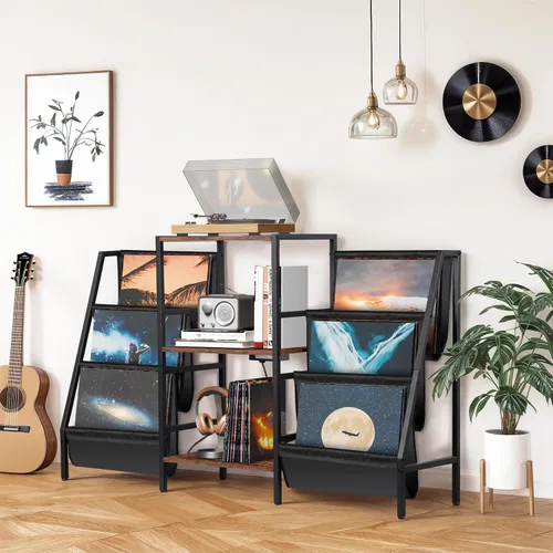Vista 2 de ZENY Soporte para tocadiscos con almacenamiento de vinilo, soporte para tocadiscos con capacidad para hasta 280 álbumes, mesa de tocadiscos