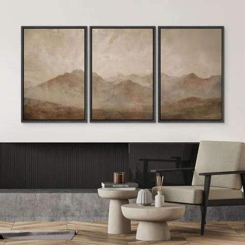 Vista 505 de SIGNWIN Lienzo enmarcado para pared, juego de arte neutro de bosque brumoso, ilustraciones en tono tierra, arte moderno, decorativo, bohemio