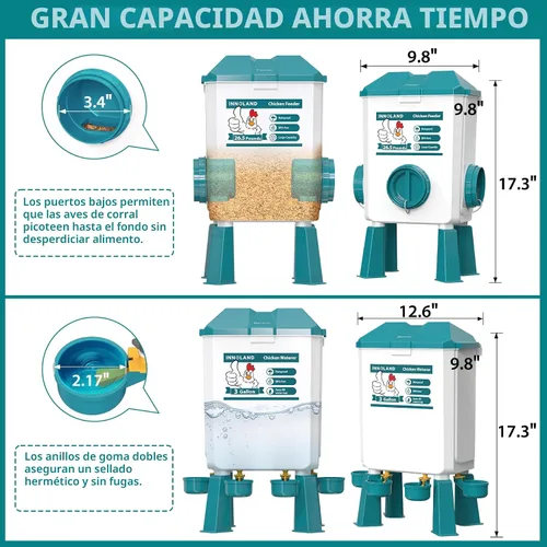 Vista 6 de INNOLAND Chicken Feeder and Waterer Set - 3 Gallon/26.5 Pounds