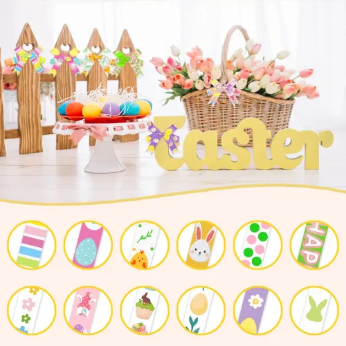 Vista 3 de ALIBBON Cinta de Pascua de 12 yardas, 3/8 pulgadas, clásico, patrón de dibujos animados, verde, rosa, amarillo, blanco, ocasión de Pascua