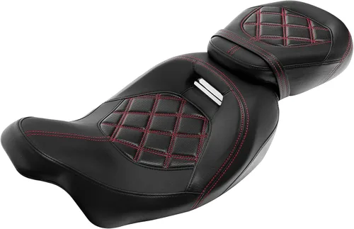 Vista 12 de XFMT Asiento de motocicleta de perfil bajo de dos piezas para 2 personas, asiento para conductor y pasajero para Harley Touring Road King Street