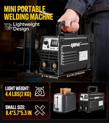 Vista 3 de HONE Máquina de Soldadura MINI Mejorada, 205 Amperios Incluye 25 Varillas Soldador de Electrodo con Soldadura Lift Tig, Máquina Soldadora Mini
