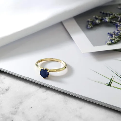 Vista 42 de Anillo de compromiso solitario con piedra preciosa redonda de oro amarillo de 14 quilates de 0.236 in para mujer Ajuste clásico de 6 puntas