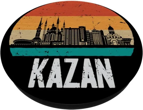 Vista 2 de Kazan Russia Retro Vintage Sunset Skyline Kazan PopSockets Adhesive PopGrip
