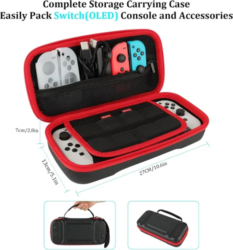 Vista 3 de Paquete de accesorios Switch para fiesta para Nintendo Switch modelo OLED 2021 kit con funda de transporte base de carga Joy Con y agarres