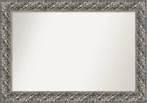 Vista 109 de Amanti Art Espejo de baño plateado para sobre fregadero, 26 x 26 pulgadas, espejo cuadrado de níquel pulido, marco de madera tradicional mediano, se