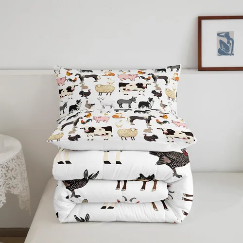 Vista 6 de Farm Aninmal - Juego de ropa de cama para niños, divertido juego de edredón de animales de granja para adolescentes y niñas, juegos de edredón