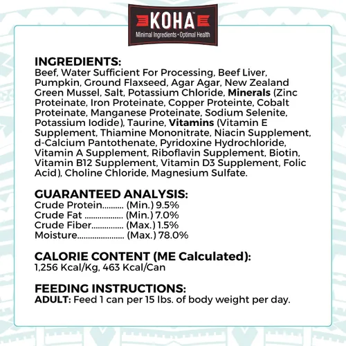 Vista 7 de KOHA Dieta de Ingredientes Limitados Entrada de Carne de Res para Perros - Comida Húmeda para Perros Sin Granos Sin Rellenos - Comida para Perros