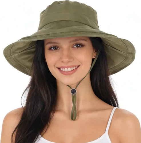 Vista 13 de Sombrero de ala ancha impermeable UPF 50+ para mujer con agujero para cola Beige