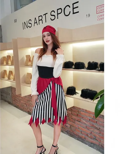 Vista 4 de Lingway Toys Disfraz de pirata para mujer con turbante pirata