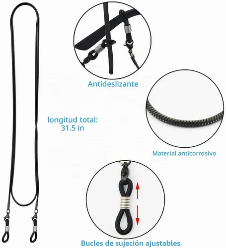 Vista 2 de Jmkcoz Cadena Portagafas de Acero Inoxidable 80cm Cadena Collar para Gafas Negro