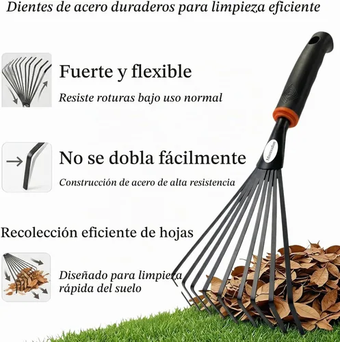 Vista 3 de Paquete de 2 rastrillos de mano pequeños para jardinería, mini rastrillo de hojas y arbustos con púas de acero duraderas, mango ergonómico