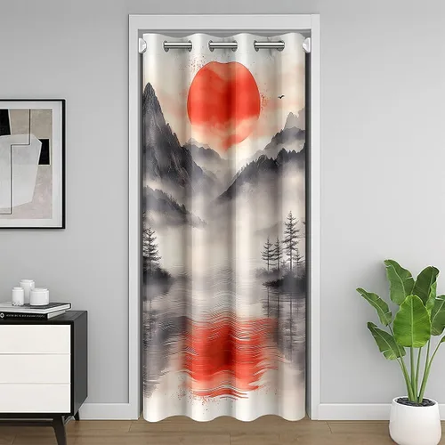 Vista 19 de Manfei Bonita cortina de puerta de gato negro Kawaii para puerta de armario, cortinas opacas con temática de animales estrellados, cortina opaca