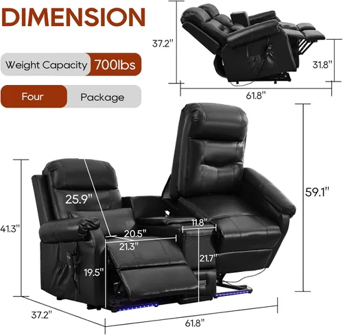 Vista 2 de IPKIG Biplaza reclinable Power Lift para ancianos con masaje y calor Marrón