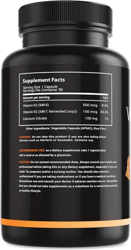 Vista 6 de Suplementos de vitamina K2 – Vitamina K2 de espectro completo MK7, MK4 y calcio – Vitamina K de alta resistencia funciona con vitamina D3 K2 5000 UI