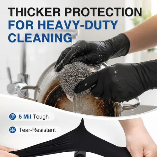 Vista 3 de Schneider Medical Black Nitrile Exam Gloves, 5 Mil Latex-Free & Powder-Free Disposable Gloves for Cooking