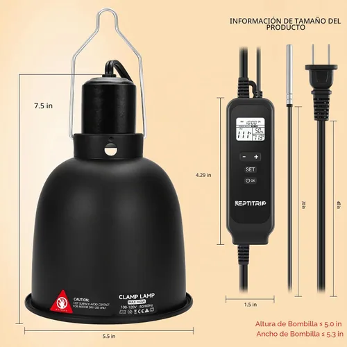 Vista 6 de REPTITRIP - Lámpara de calor para reptiles de 5.5 pulgadas con termostato de atenuación, 100 W máx