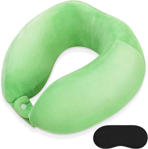 Vista 14 de Almohada de cuello de espuma viscoelástica para el cuello de avión con funda de terciopelo, almohada suave de avión para dormir, almohada de viaje