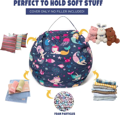 Vista 3 de LOLOMLO Funda para puf de almacenamiento de animales de peluche, para niños, mantas, toallas, puf (solo cubierta), sofá de lona con cremallera YKK