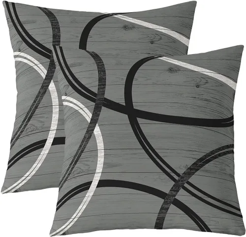 Vista 48 de Castle Fairy Juego de 2 fundas de almohada modernas con estampado de líneas geométricas de doble cara de 16 x 16 pulgadas, color gris, negro y rojo