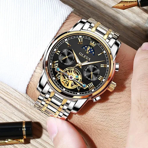 Vista 37 de OLEVS Relojes automáticos para hombre, esqueleto mecánico, de lujo, a la moda, reloj de pulsera luminoso impermeable