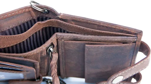 Vista 5 de Cartera de cuero natural con cadena de metal con escorpión