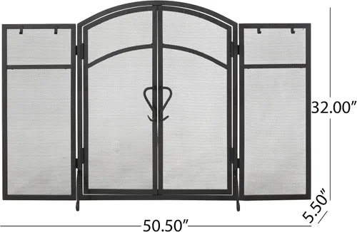 Vista 5 de Christopher Knight Home Darlene - Pantalla plegable de hierro moderno para chimenea con puerta y herramientas, color negro mate