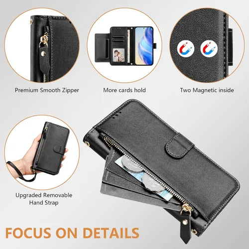 Vista 2 de Funda compatible con Nothing CMF Phone 1, compatible con Nothing CMF Phone 1, tarjetero de piel sintética, con cierre magnético, color negro