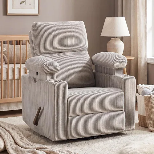 Vista 12 de Glider - Silla reclinable para guardería con reposabrazos ajustables, mecedora con masaje y calor, mecedora giratoria con reposacabezas ajustable