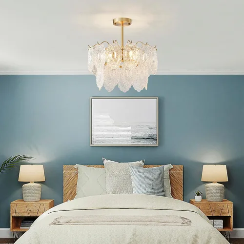 Vista 4 de AGV LIGHTING Elegante lámpara de araña de cristal, luminaria de techo grande semiempotrada, iluminación moderna vintage para dormitorio, sala