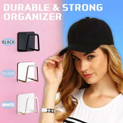 Vista 6 de Perchero para organizador de sombreros de pared (paquete de 6), estantes de metal para gorras de béisbol, ganchos adhesivos para sombreros