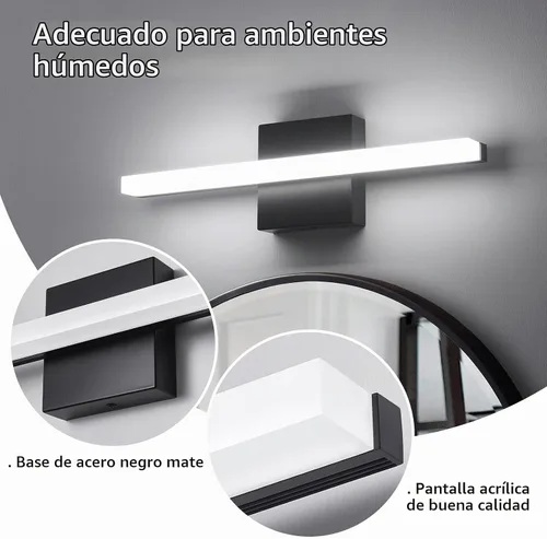 Vista 2 de Modernas luces LED de tocador para baño, 16 pulgadas, 9 W, luz diurna, blanco y negro, luces sobre espejo, accesorios de iluminación de tocador