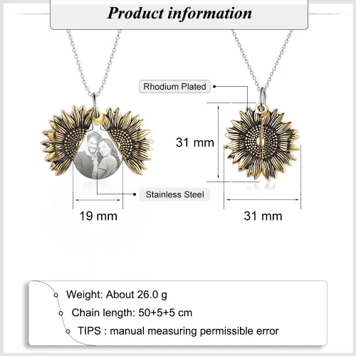 Vista 3 de OPALSTOCK Women Sunflower Locket Necklace Personalized Photo Necklace Inspirational You Are My Sunshine Open Heart Engraved Pendant Necklace Jewelry