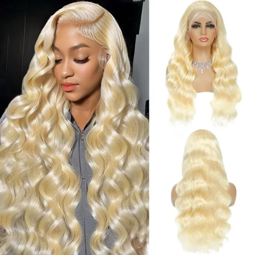 Vista 18 de Pelucas de cabello humano con encaje frontal 613 de 22 pulgadas, cabello humano prearrancado, rubio ondulado, encaje frontal, densidad 210, 613, 13