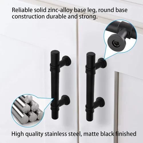 Vista 4 de Rergy Paquete de 5 tiradores de cajón color negro mate, manijas de gabinete de cocina de 3-3/4 pulgadas, accesorios de acero inoxidable y zinc