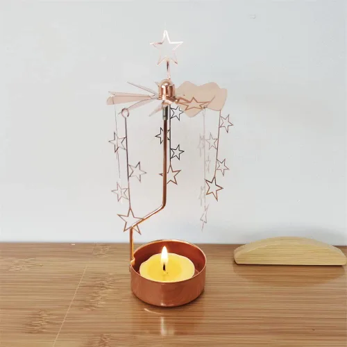 Vista 5 de Kingnero - Portavelas giratorio (metal, tamaño pequeño) con carrusel de velas de té, con alimentación por vela, regalo pequeño