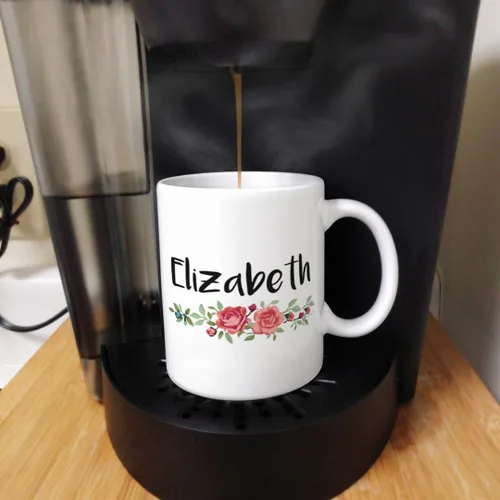 Vista 6 de Taza personalizada con nombre floral con nombre personalizado taza de café personalizada de 11 oz taza de café de cerámica con asa