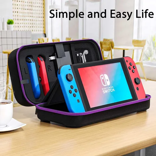 Vista 7 de Carrying Case, Fit Joy-Con and AC Adapter, Portable Hard Shell Pouch Carrying Travel Bag for Accessories Holds 20 Gards, Purple