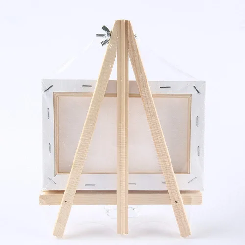 Vista 2 de Mini lienzo de 6 x 6 pulgadas y caballete de trípode de madera de 7 x 9 pulgadas para pintar y dibujar manualidades, paquete de 2